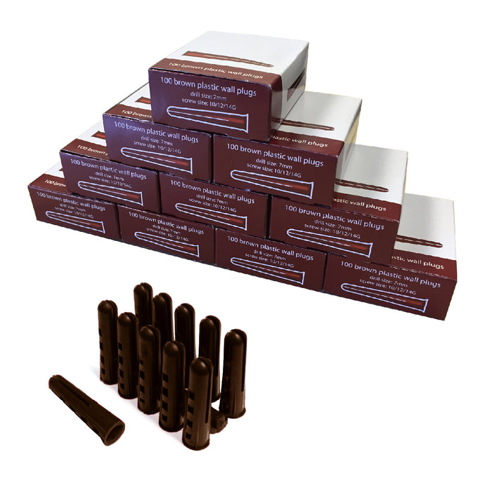 1000 x Trade Pack Brown Wall Raw Plugs Drill Size: 7mm
