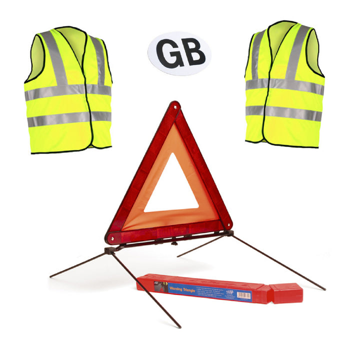 Large Reflective Warning Triangle 2 Safety Vests & GB Badge