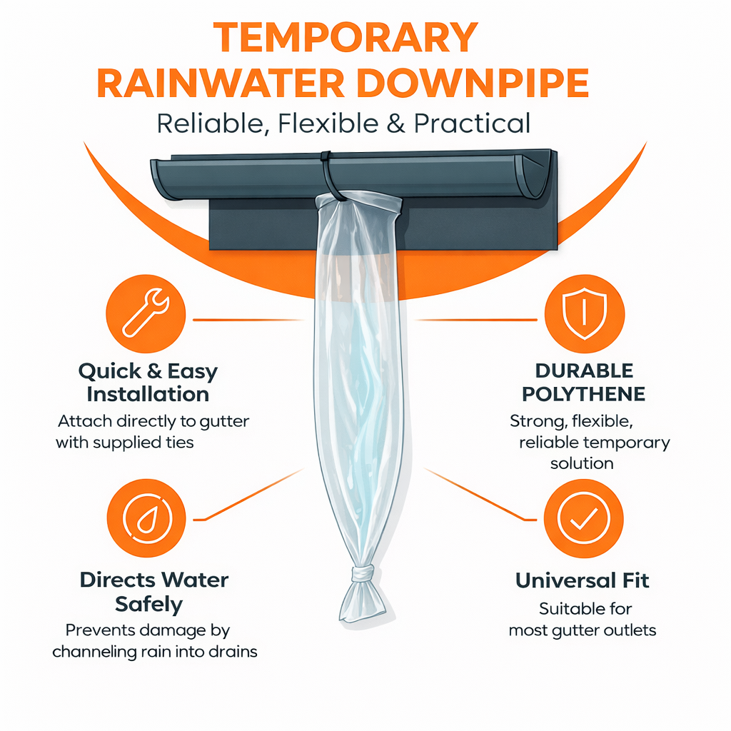 10 Metre Temporary Rainwater Downpipe 4 Inch 250 Gauge Kit for Gutter Outlets Storm Water Drainage