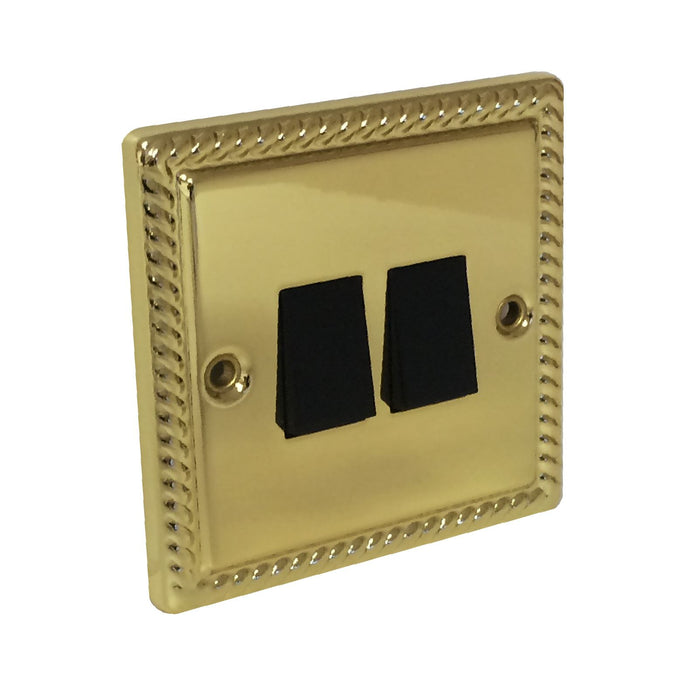 Georgian Brass Rope Double Light Switch 2 Gang 2 way [BR33P]  [R&G]   (0370) ..