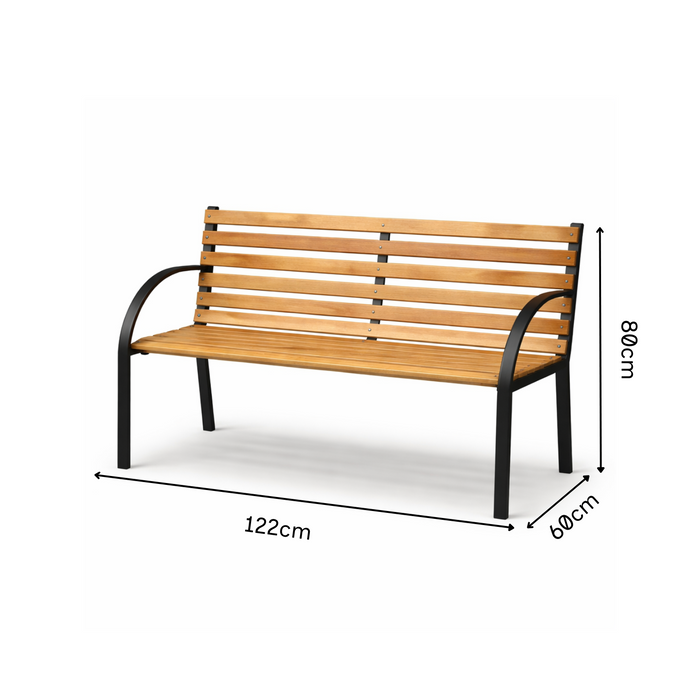 2 Seater Garden Bench with Hardwood Slats & Powder-Coated Steel Frame