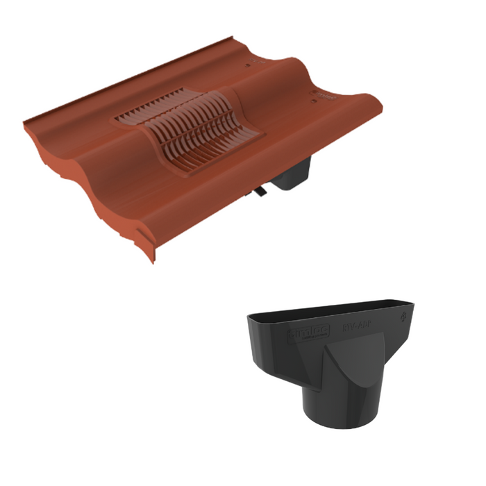 Double Pantile Roof Tile Vent - Red (With Pipe Adapter)