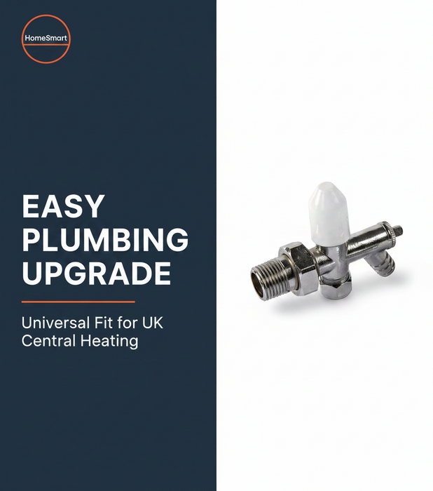 10mm Drain Off Valve Chrome - 1/2" BSP Radiator Drain Cock with White Handle & Hose Tail