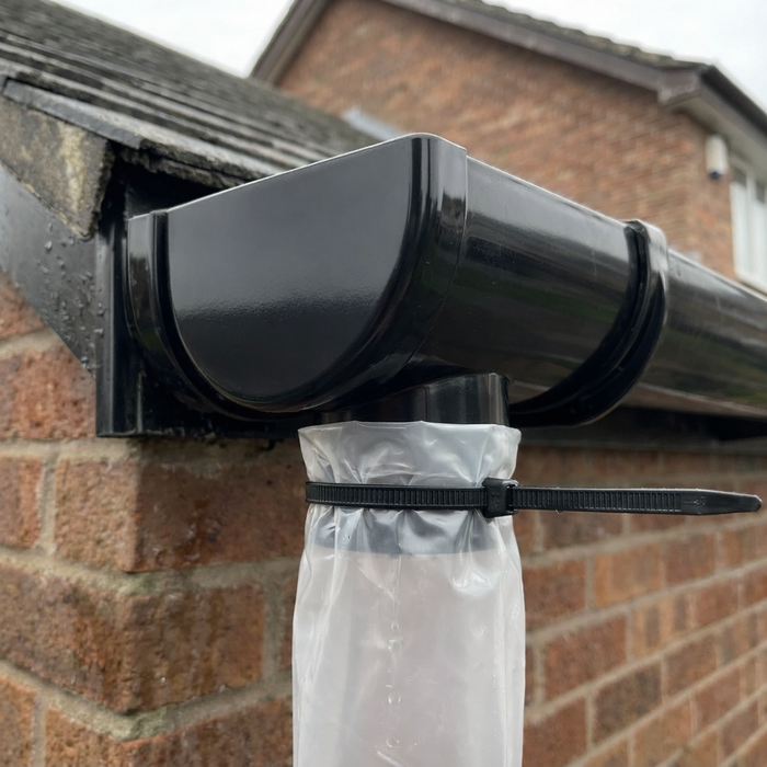 Black 5m Round Gutter Stop End Outlet Kit 112mm