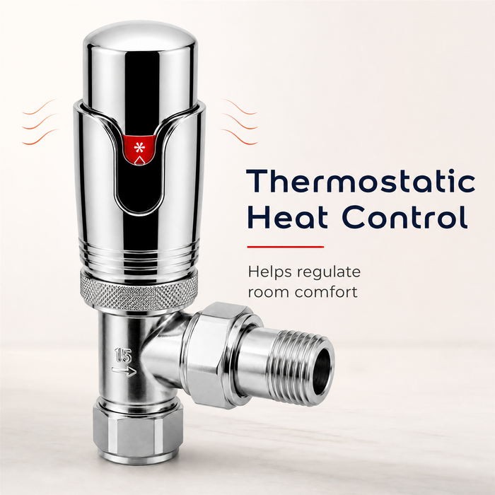 Kartell Refined Angled Chrome TRV 15mm Thermostatic Radiator Valve