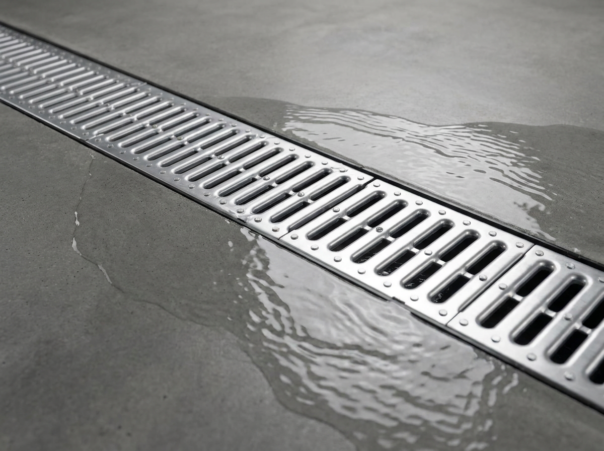 Manthorpe Silver Drain Channel and Grate, Heavy Duty Outdoor and Indoor Trench Drainage System for Driveways, Patios, and Garages