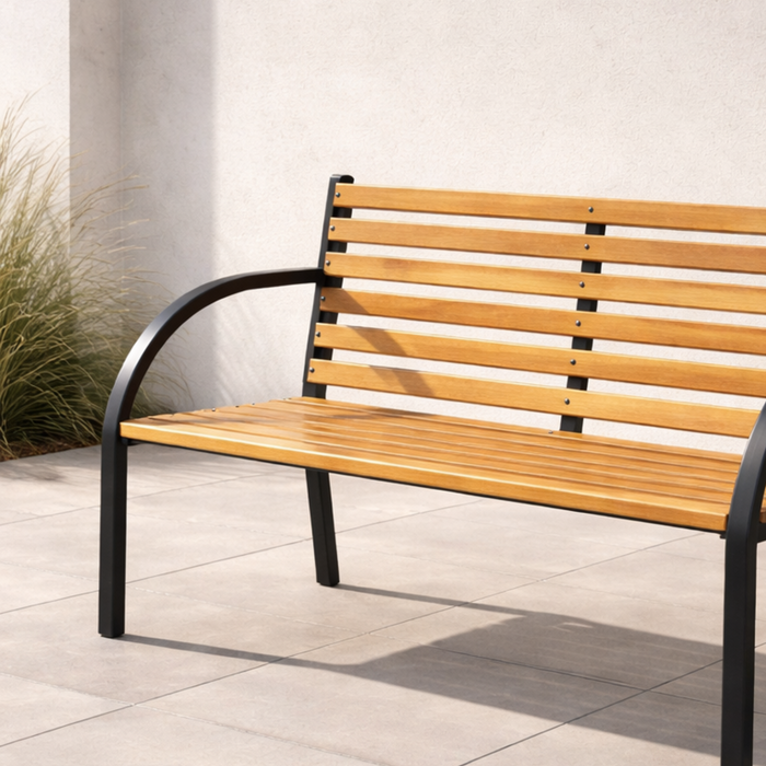 2 Seater Garden Bench with Hardwood Slats & Powder-Coated Steel Frame