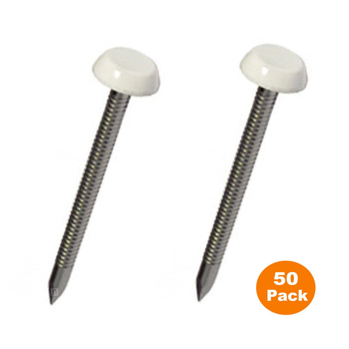 50 x White UPVC 40mm Poly Top Pins Nails Plastic Headed Fascia Fixings Polytop