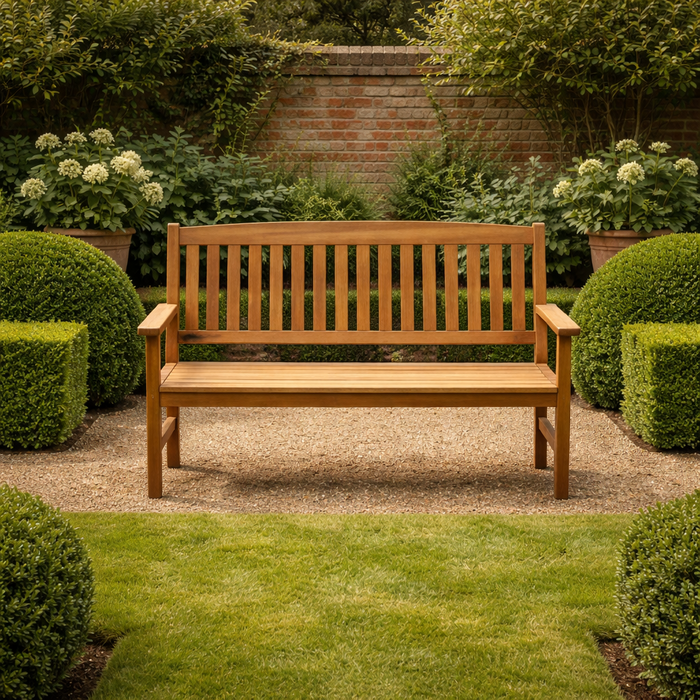 Hardwood 2 Seater Garden Bench 4ft – Wooden Outdoor Patio & Terrace Seating with Solid Timber Slats
