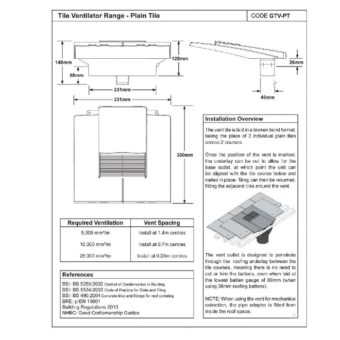 Manthorpe Terracotta Plain Tile Vent with Adaptor Kit for Clay and Concrete Roofs