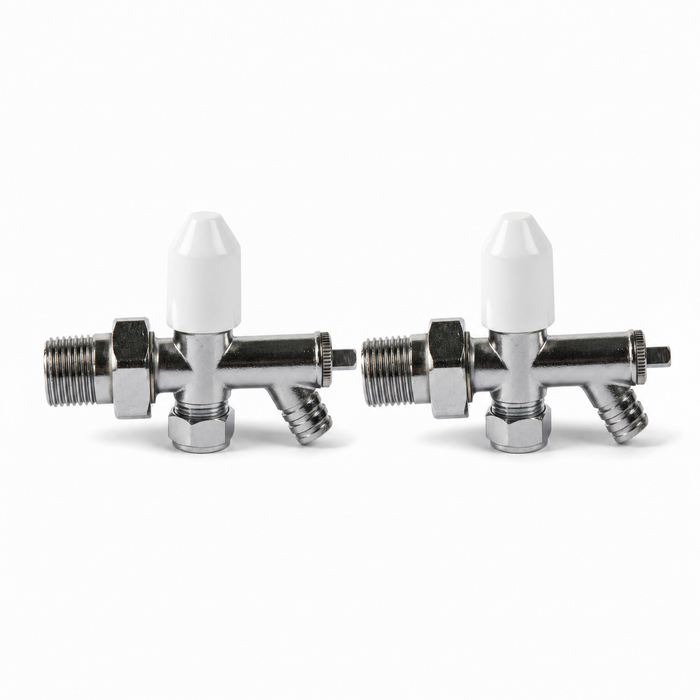 2 x 10mm Drain Off Valve Chrome - 1/2" BSP Radiator Drain Cock with White Handle & Hose Tail