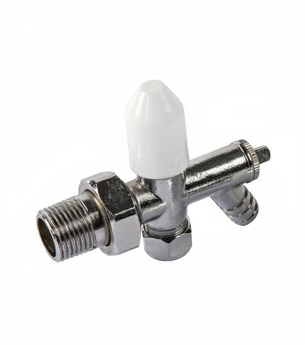 2 x 10mm Drain Off Valve Chrome - 1/2" BSP Radiator Drain Cock with White Handle & Hose Tail