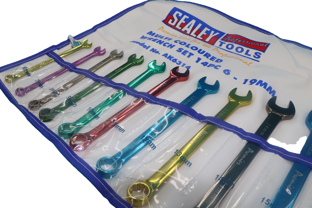 Premier Multi-Coloured Combination Spanner Set 14pc - Sizes 6mm - 19mm