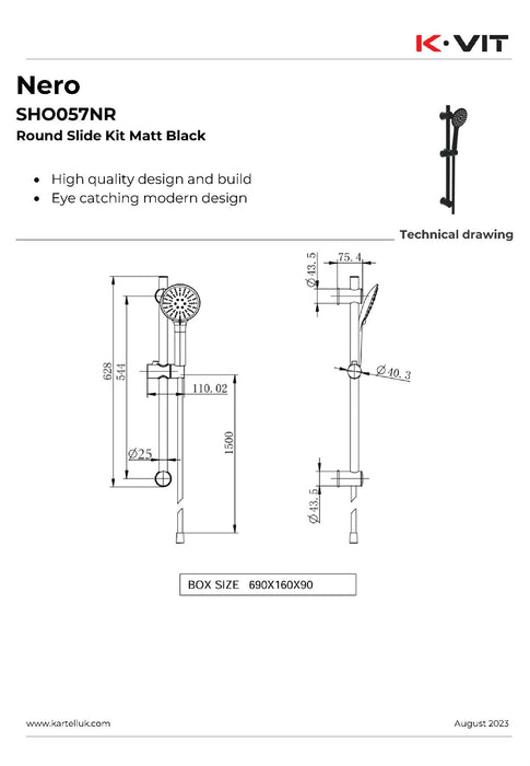 Kartell Nero Round Slide Rail Kit Matte Black