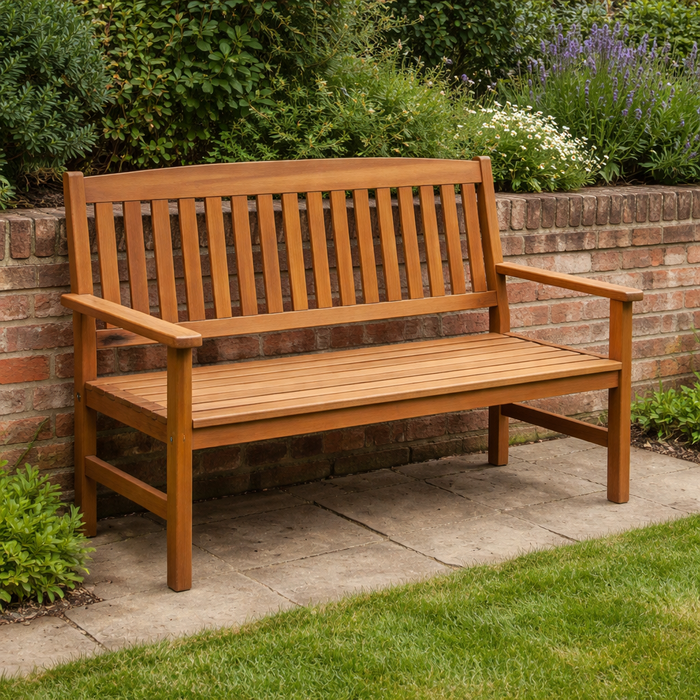 Hardwood 2 Seater Garden Bench 4ft – Wooden Outdoor Patio & Terrace Seating with Solid Timber Slats