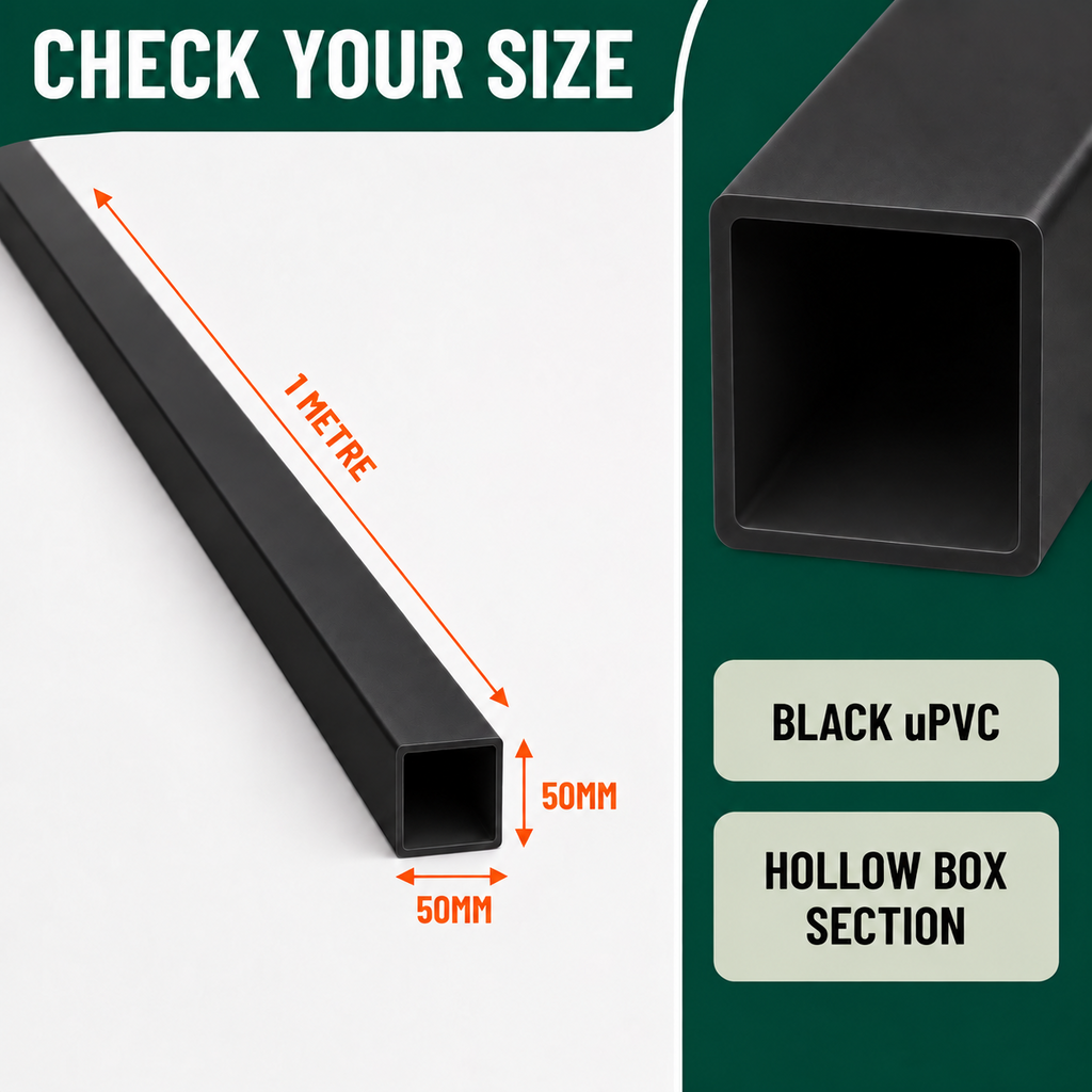 4 x 50mm Black PVC Box Section 1 Metre Length