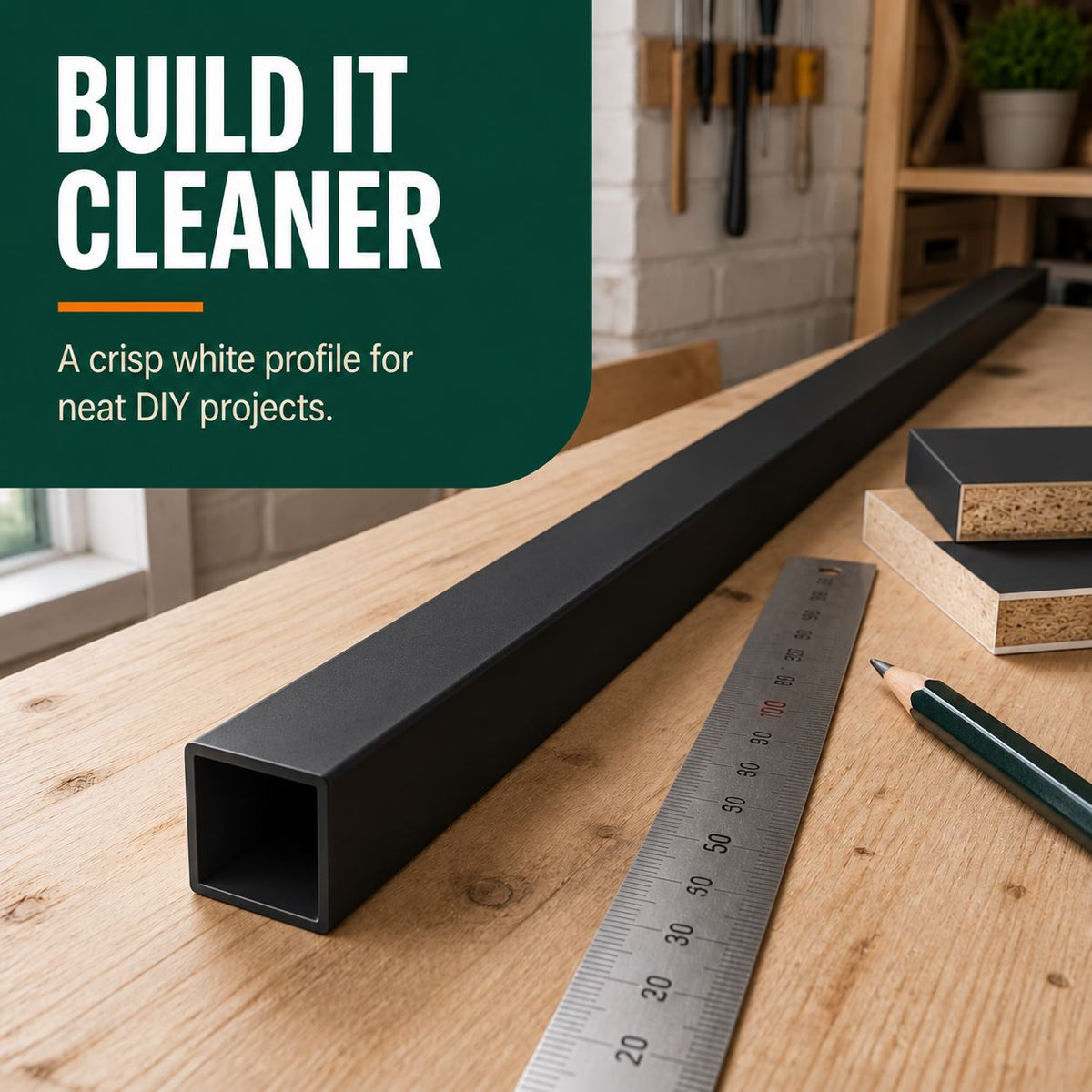 2 x 50mm Black PVC Box Section 1 Metre Length