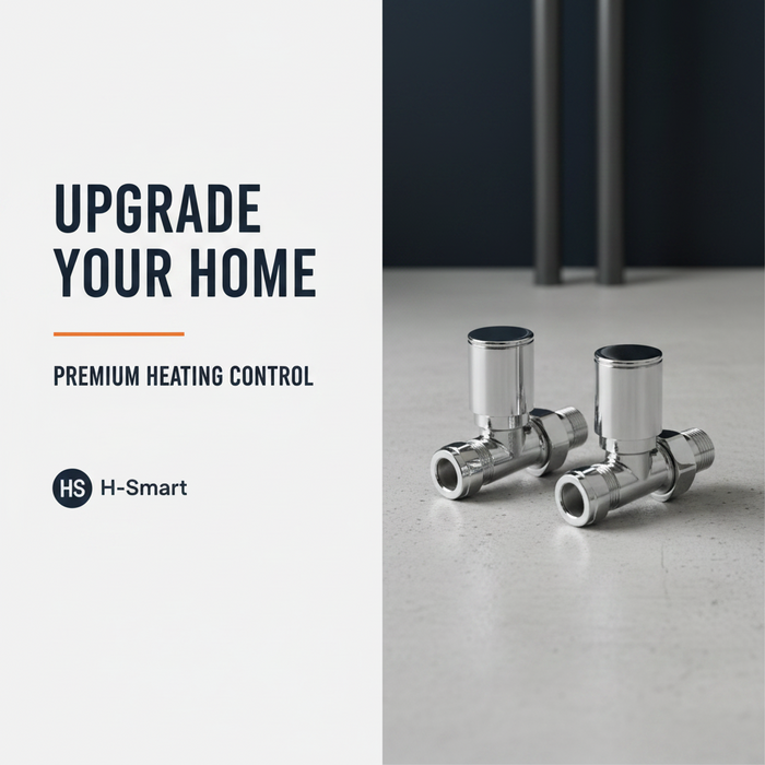 2 x Kartell Chrome Radiator Valves Straight Pair 15mm Manual Control - Brass Radiator Valve Set for Central Heating Floor Pipes - Contemporary Chrome Finish - Complete Twin Pack UK Standard
