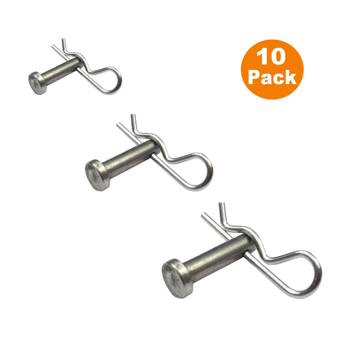 10 x Clevis Pins Imperial Securing Fasteners 3/8" x 1.1/4" with Retaining R Clips