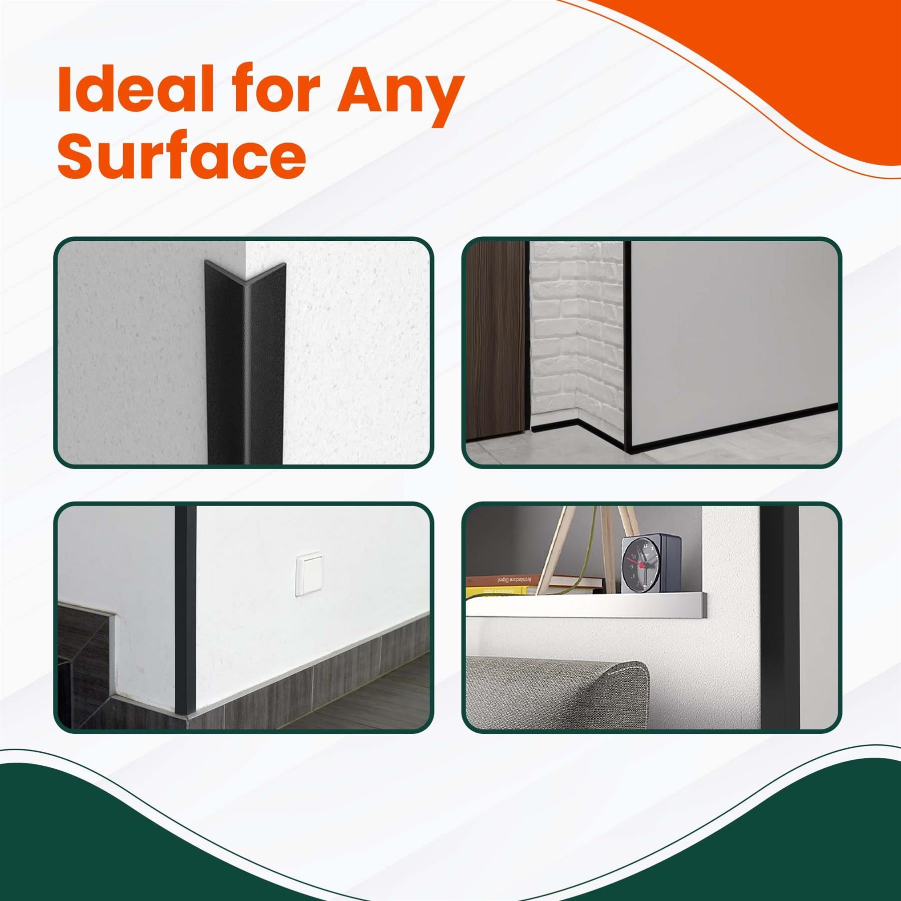 4x Black Rigid Angle – 40mm x 40mm x 1m PVC Corner Trim