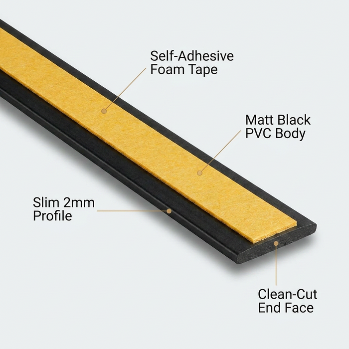 10 x 75mm Black Self-Adhesive Trim Strip x 1 Metre