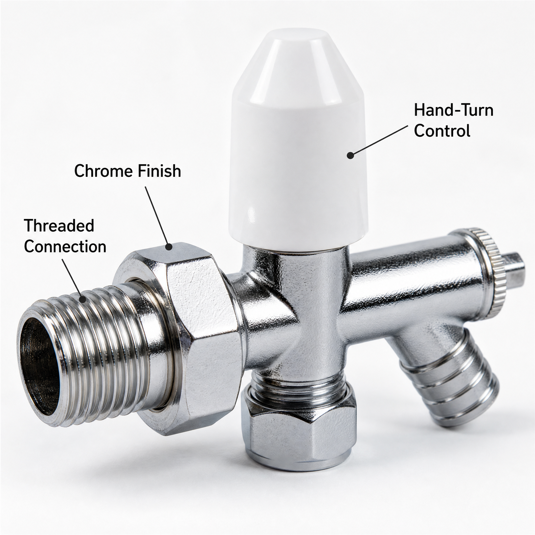 4 x 10mm Drain Off Valve Chrome - 1/2" BSP Radiator Drain Cock with White Handle & Hose Tail