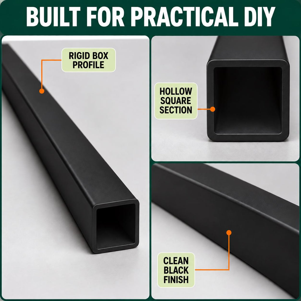 3 x 50mm Black PVC Box Section 1 Metre Length