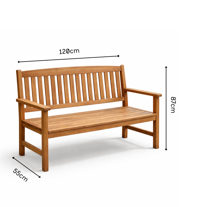 Hardwood 2 Seater Garden Bench 4ft – Wooden Outdoor Patio & Terrace Seating with Solid Timber Slats