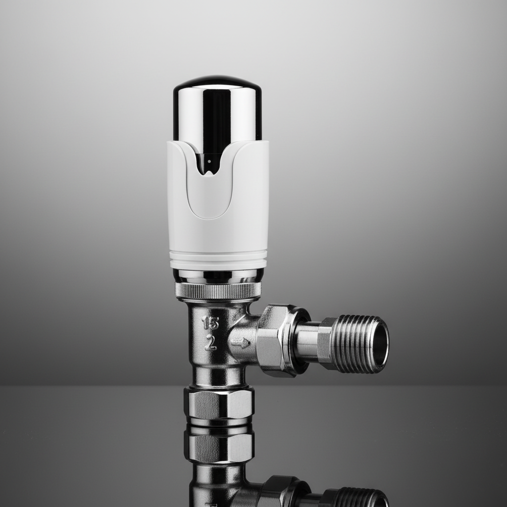 4 x Kartell Designer Thermostatic Radiator Valve White & Chrome TRV Angled 15mm