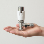 Kartell Designer Thermostatic Radiator Valve White & Chrome TRV Angled 15mm