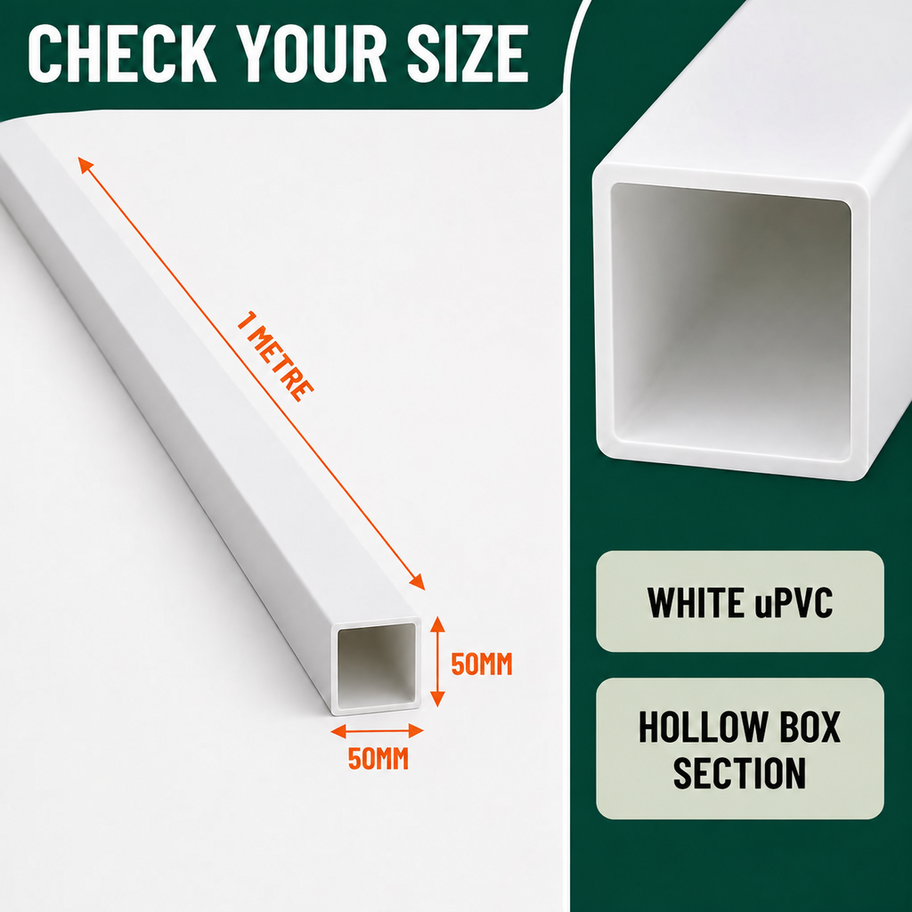 4 x 50mm White PVC Box Section 1 Metre Length