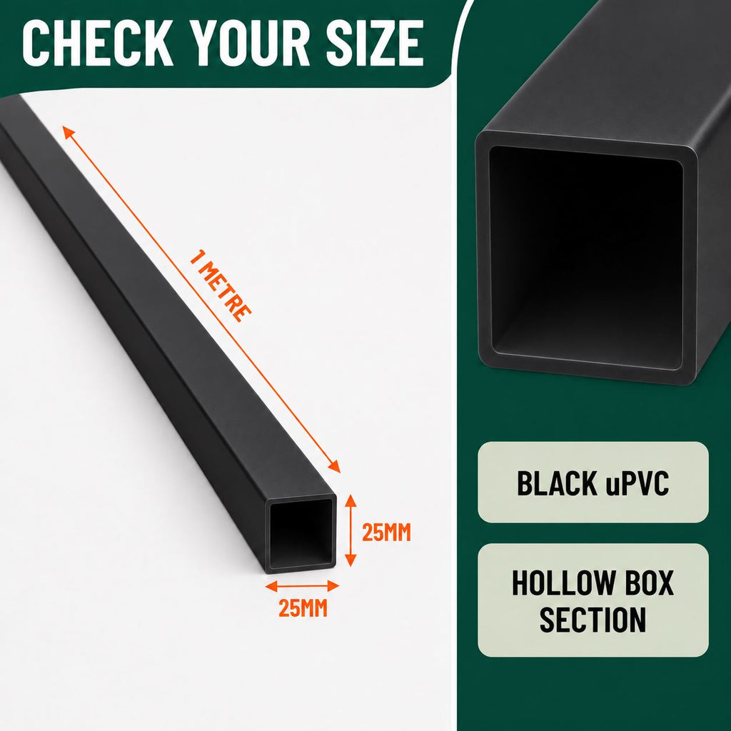 3 x 25mm Black PVC Box Section 1 Metre Length