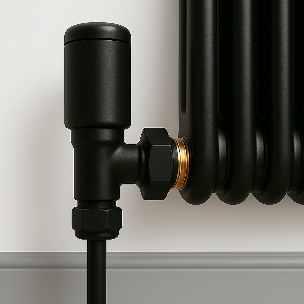 Kartell K-Rad Straight Modern Radiator Valve 15mm – Matte Black – Pair