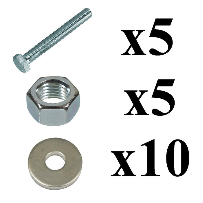 5 x Set Screw Bolts M5 x 16mm, Washers & Nuts, Bright Zinc Plated