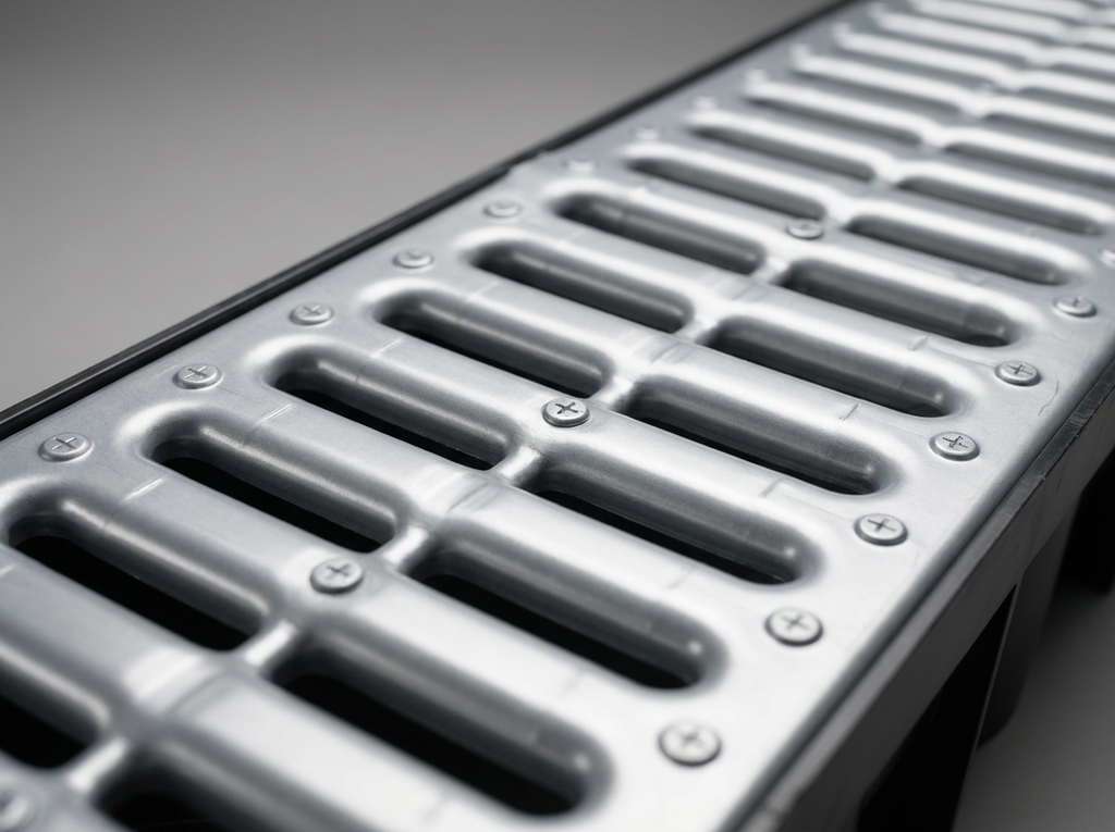 Manthorpe Silver Drain Channel and Grate, Heavy Duty Outdoor and Indoor Trench Drainage System for Driveways, Patios, and Garages