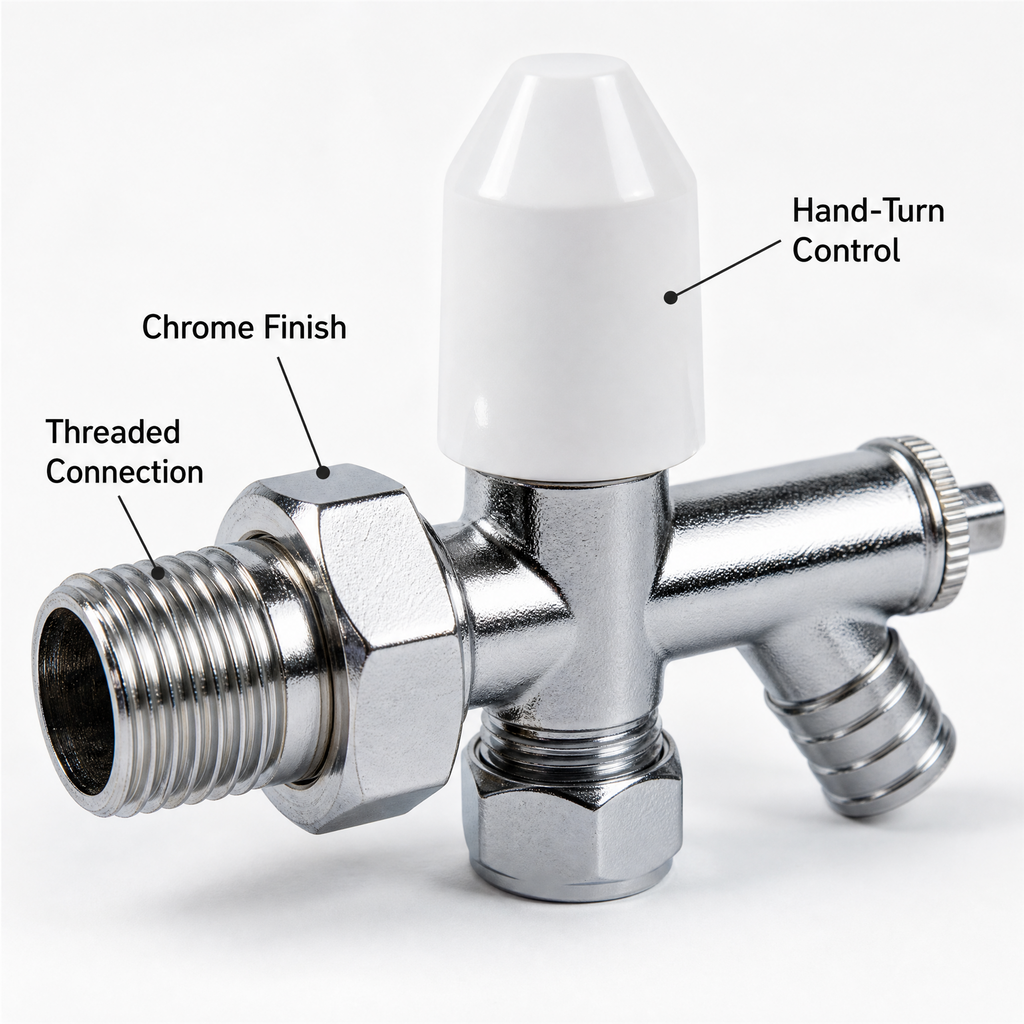 2 x 10mm Drain Off Valve Chrome - 1/2" BSP Radiator Drain Cock with White Handle & Hose Tail