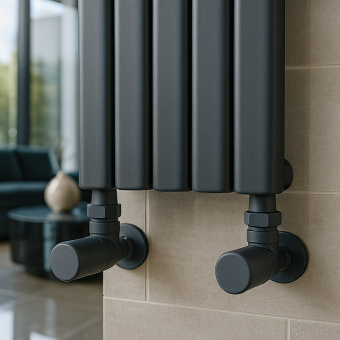 Kartell K-Rad Angled Modern Radiator Valve 15mm – Anthracite Grey – 4 Pack