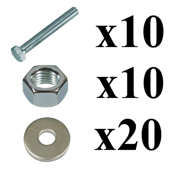 10 x Set Screw Bolts M5 x 25mm, Washers & Nuts, Bright Zinc Plated