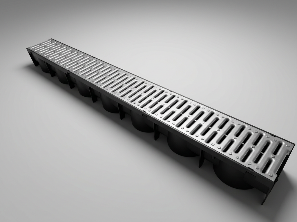 Manthorpe Silver Drain Channel and Grate, Heavy Duty Outdoor and Indoor Trench Drainage System for Driveways, Patios, and Garages