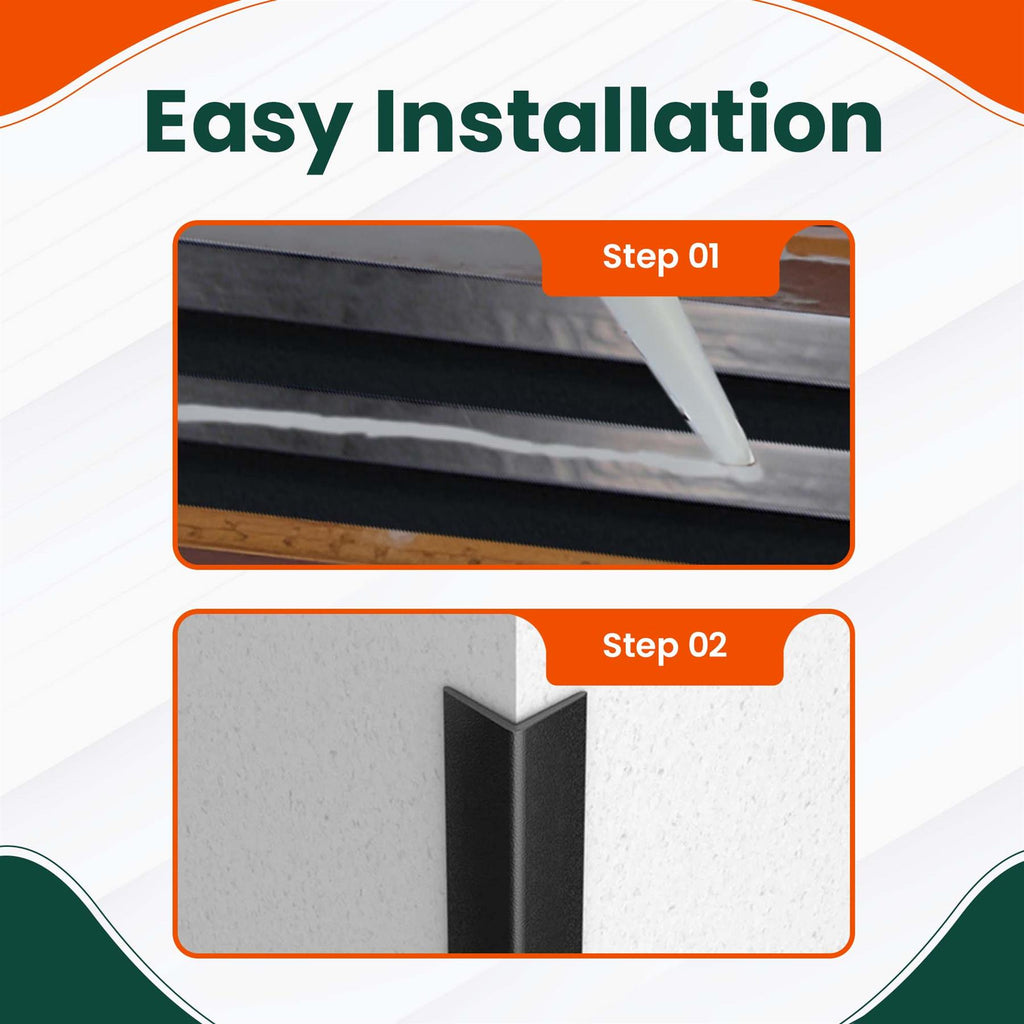4x Black Rigid Angle – 40mm x 40mm x 1m PVC Corner Trim
