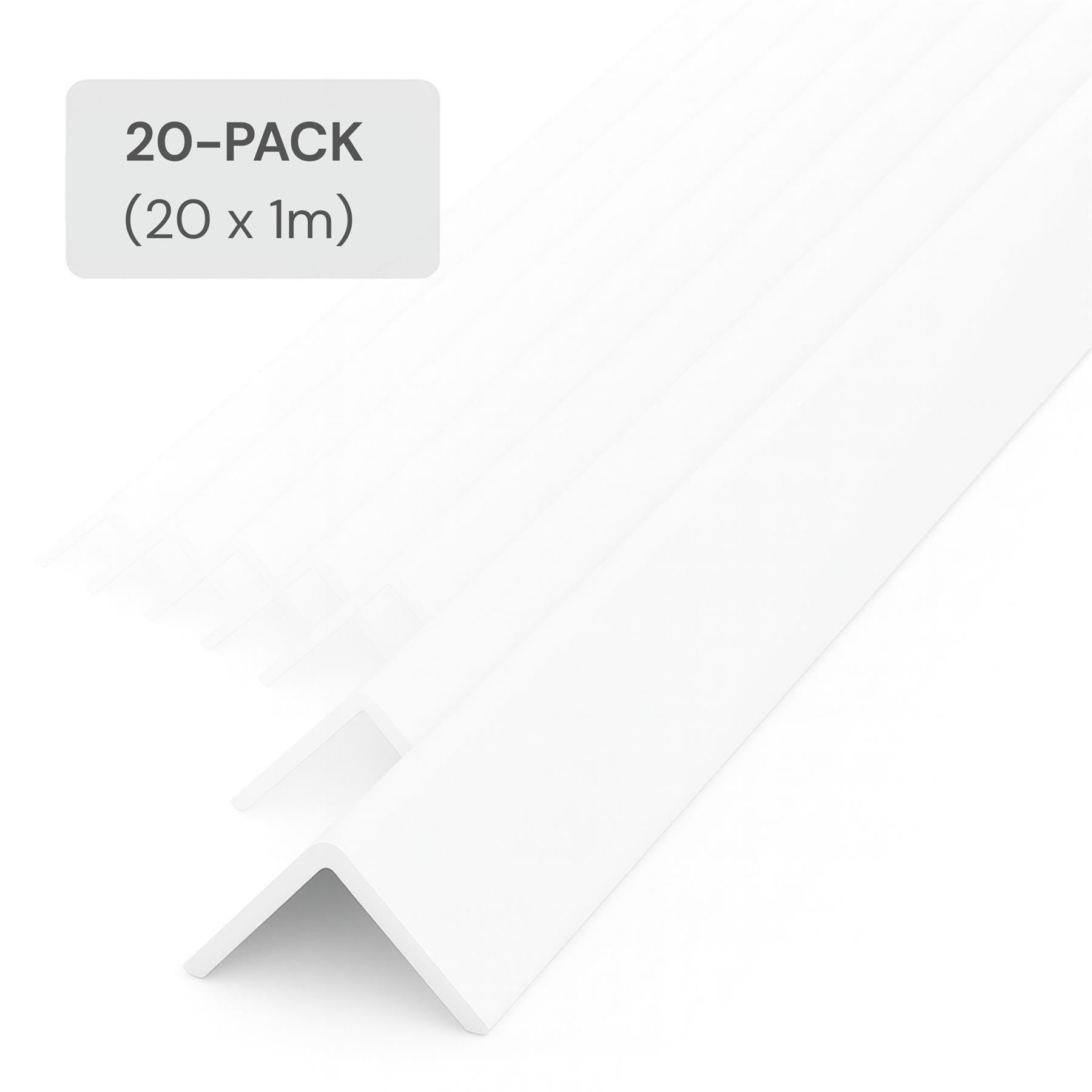 20 Pack White 1 Metre UPVC Plastic Rigid Angle 10 x 10mm Corner Cover Trim 90 Degree