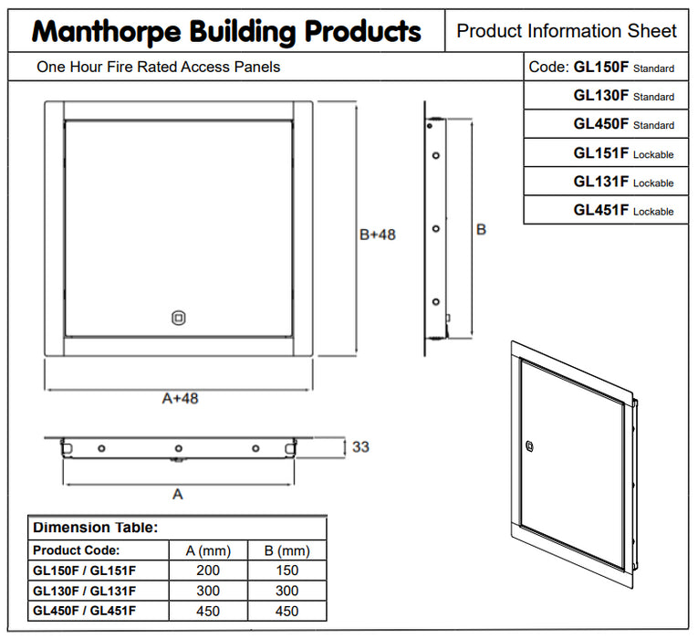 Manthorpe Lockable Fire Rated Access Panel – 1 Hour Rated, Flush Fit, White Plastic Inspection Hatch for Ceilings & Walls