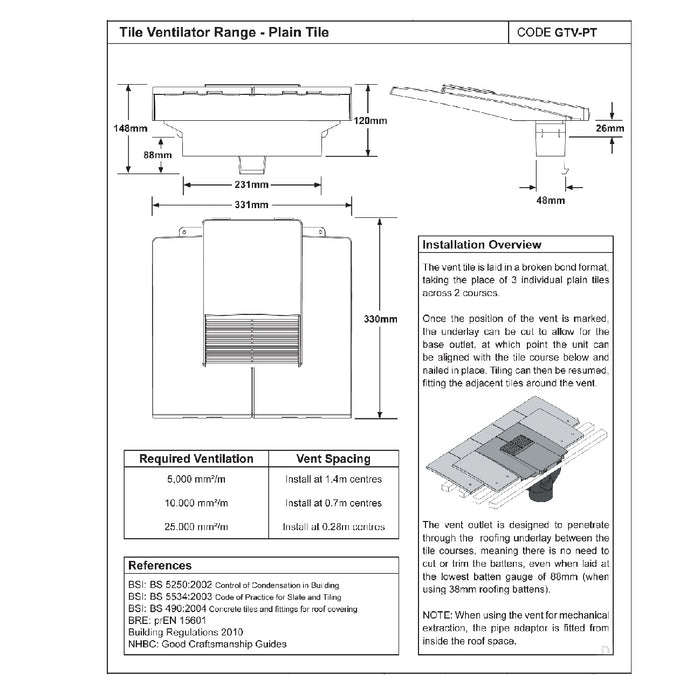 Grey Plain In-line Roof Tile Vent & Pipe Adapter for Concrete and Clay Tiles