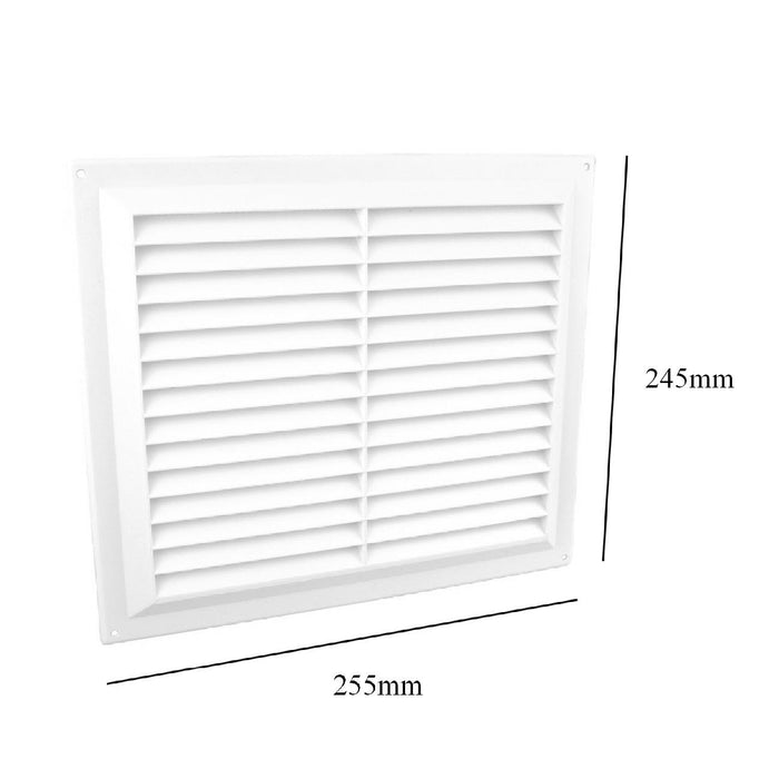 9" x 9" White Plastic Louvre Air Vent Grille with Flyscreen Cover