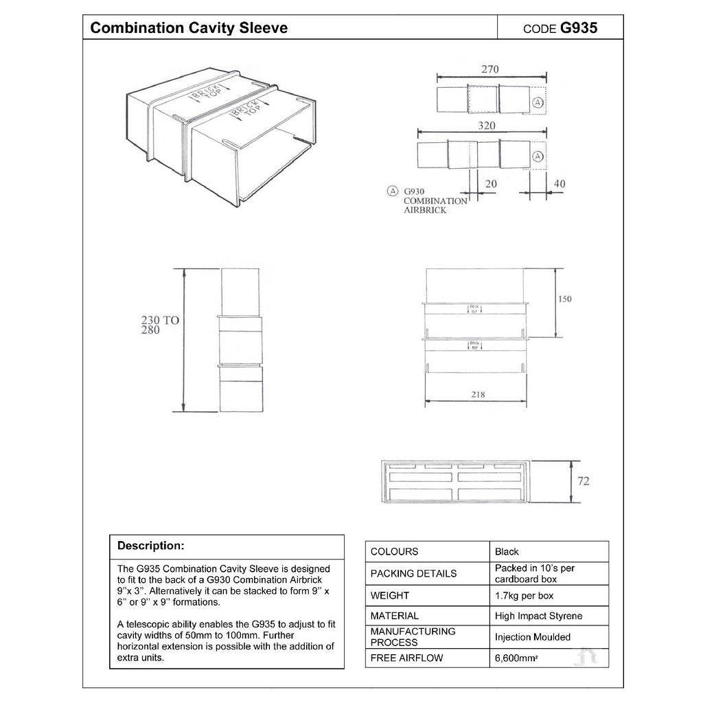 Telescopic Adjustable Underfloor Cavity Wall Vents with Airbricks G960