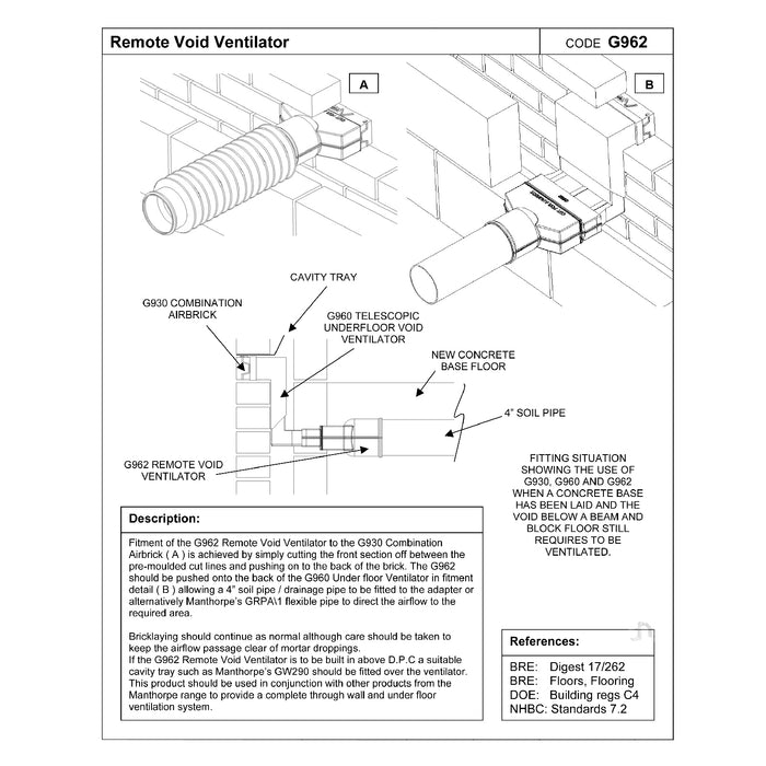 Manthorpe Remote Void Sleeve for Underfloor Telescopic Vents G962