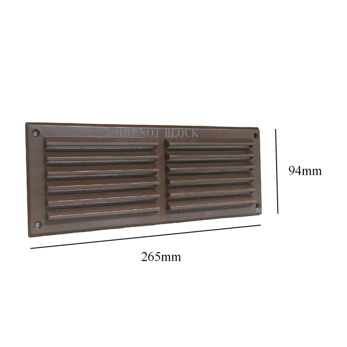 9" x 3" Brown Plastic Louvre Air Vent Grille with Removable Flyscreen Cover