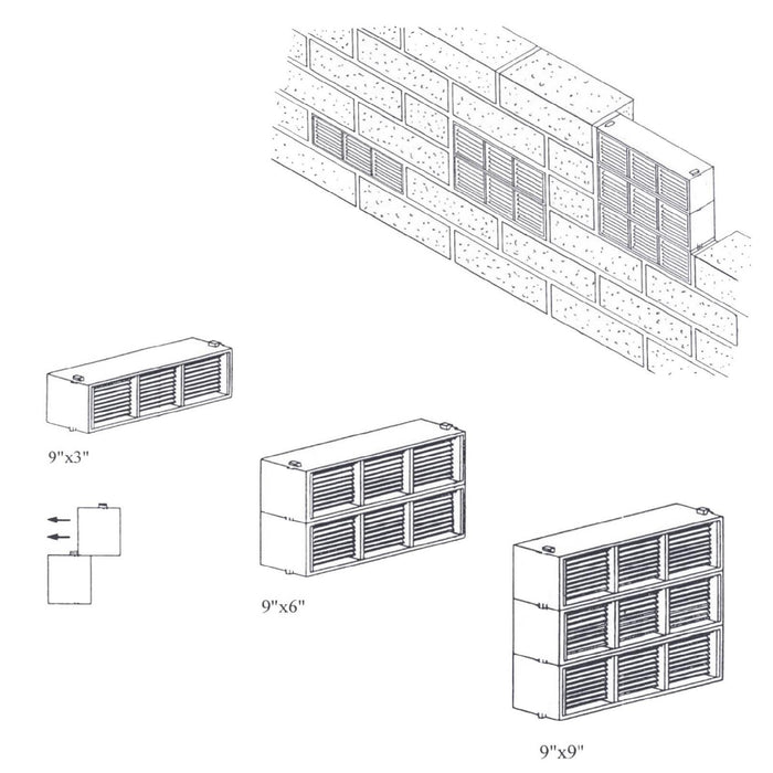 Black Combination Air Brick Vents 9" x 3" for Air Flow Ventilation